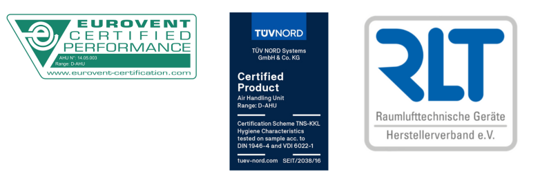 Logouri certificări de asigurare a calității CTA-urilor Daikin